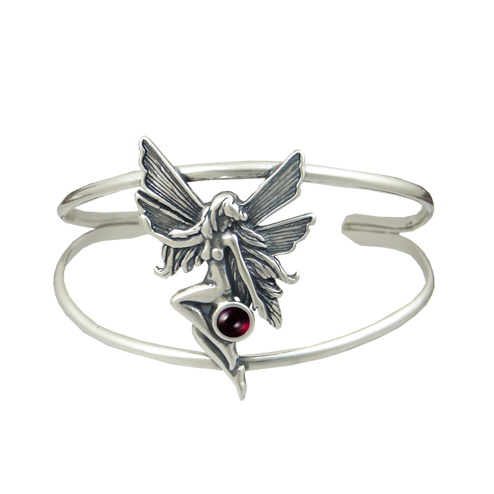 Sterling Silver Fairy Cuff Bracelet With Garnet